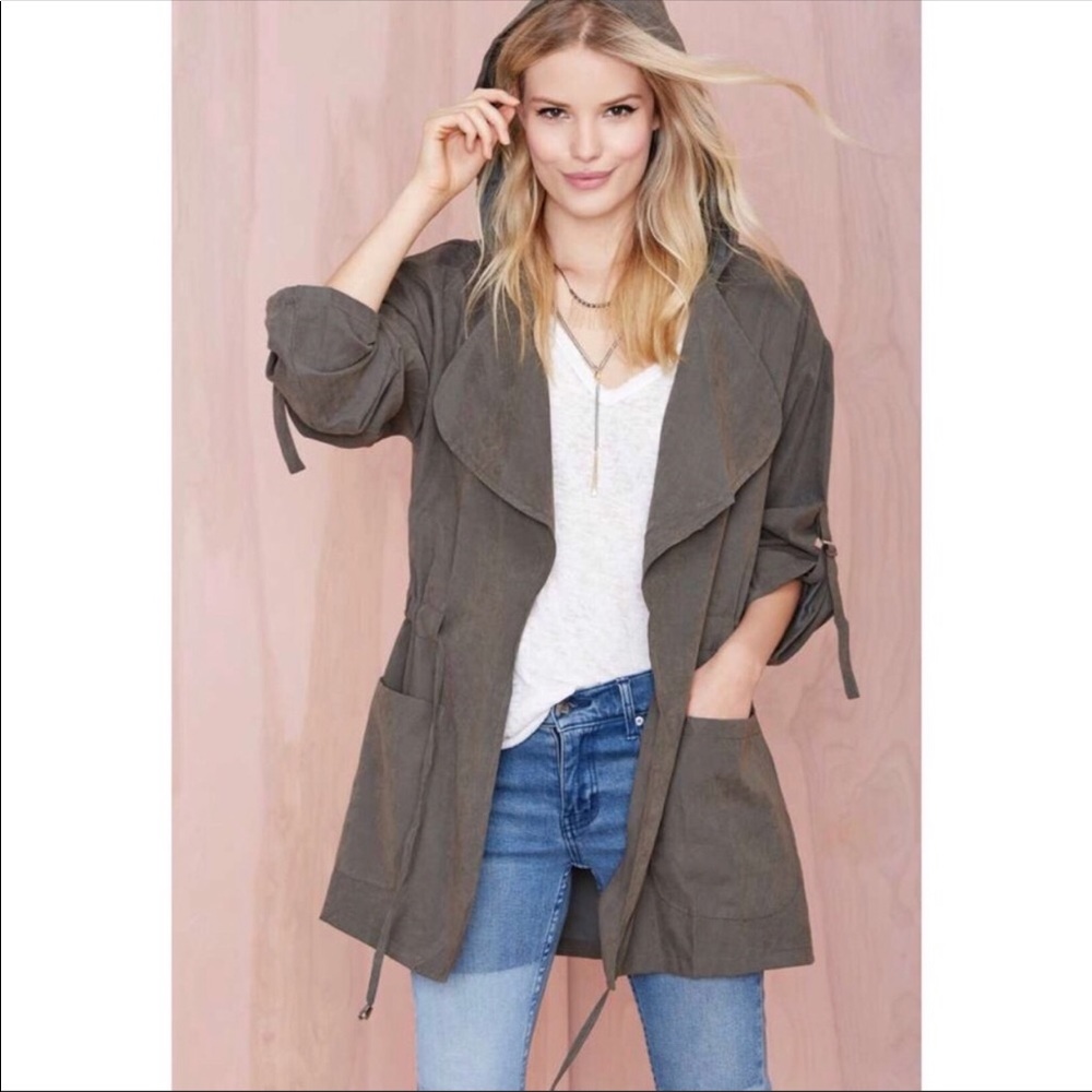 Audrey 3+1 Green Utility Jacket Hooded Coat NWOT